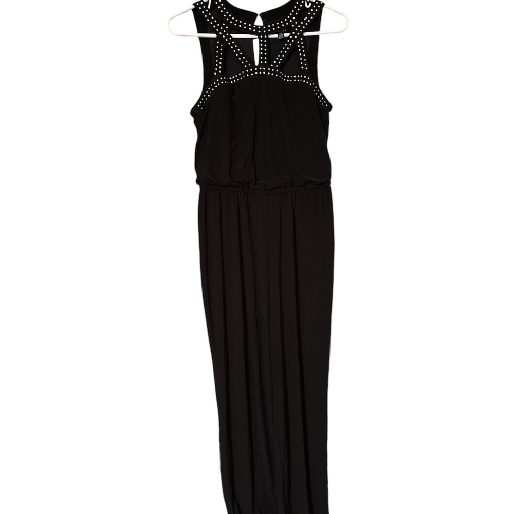 Chic Black Sleeveless Jumpsuit with Studded Details size 4